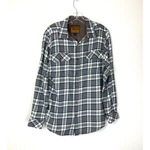 Venado Men's Button Up Flannel Shirt Size M Black White Plaid  Soft Camper Flap